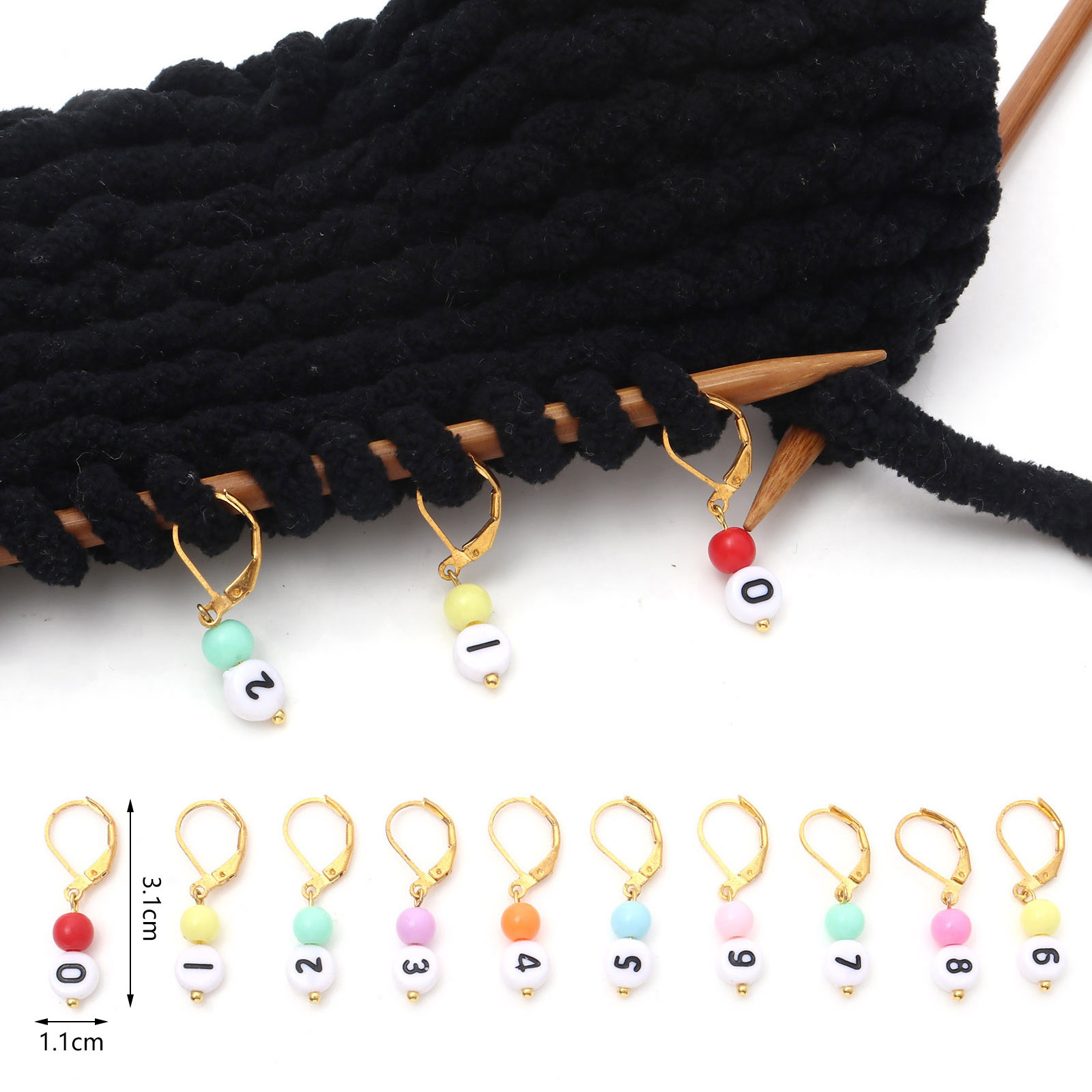 Stitch Marker Ring - 1ชุด (10ชิ้น/เซ็ต) ทองแดงและอะคริลิคถัก Markers จำนวน0-9สีสุ่มสำหรับ DIY