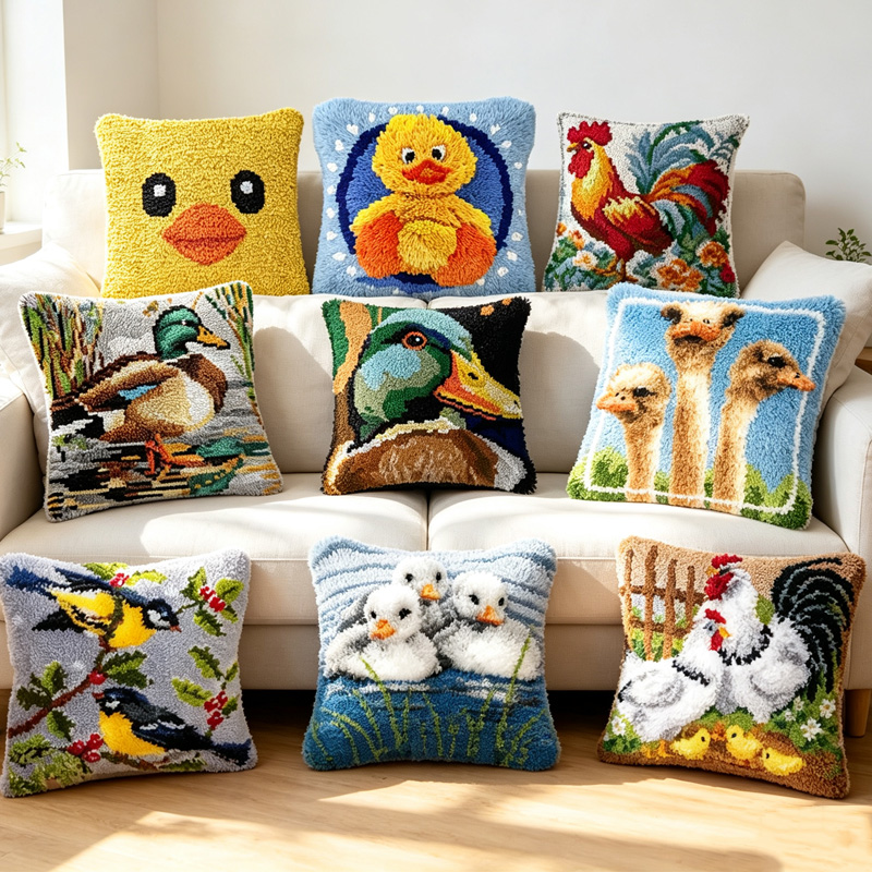 Printed Embroidery Kit - ชุดเย็บปักถักร้อยลายการ์ตูนนกเป็ดน่ารัก พร้อมชุดอุปกรณ์เย็บปักถักร้อย ปลอกหมอน ผ้าปูพรม DIY สำหรับงานเย็บปักถักร้อย