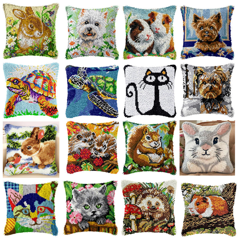 Printed Embroidery Kit - DIY กระต่ายแมว Latch Hook พรมชุด Smyrna