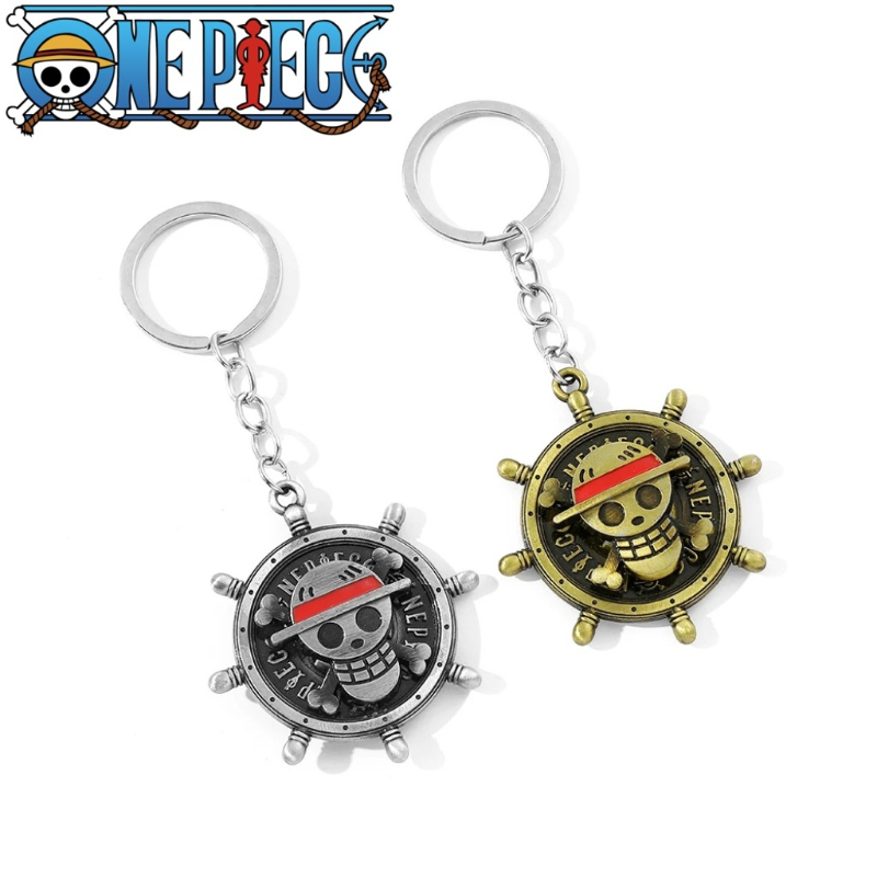 Embroidery Charm - พวงกุญแจหมุนได้ ลายตราโจรสลัดหมวกฟางของลูฟี่ จี้โลหะรูปหัวกะโหลกหมุนได้ ของขวัญ