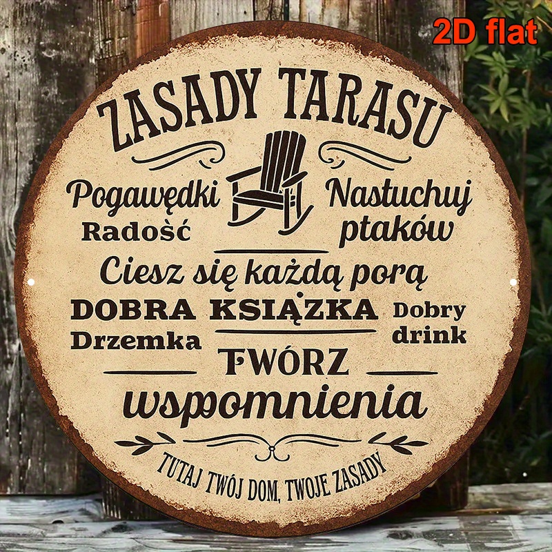 Embroidery Garden - ป้ายอะลูมิเนียมทรงกลม 2D ขนาด 20.32x20.32 ซม. ภาษาโปแลนด์