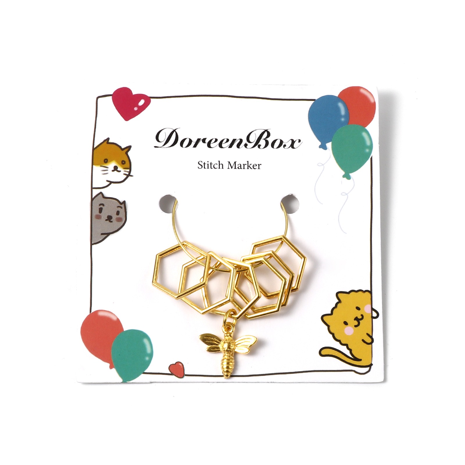 Stitch Marker Ring - จี้ถักไหมพรมหกเหลี่ยม6ชิ้นมาร์กเกอร์สีทองอัลลอยสังกะสีแบบทำด้วยมือแบบทำมือเพื่อล็อกเข็มกลัดซ่อนปลายอุปกรณ์ถัก