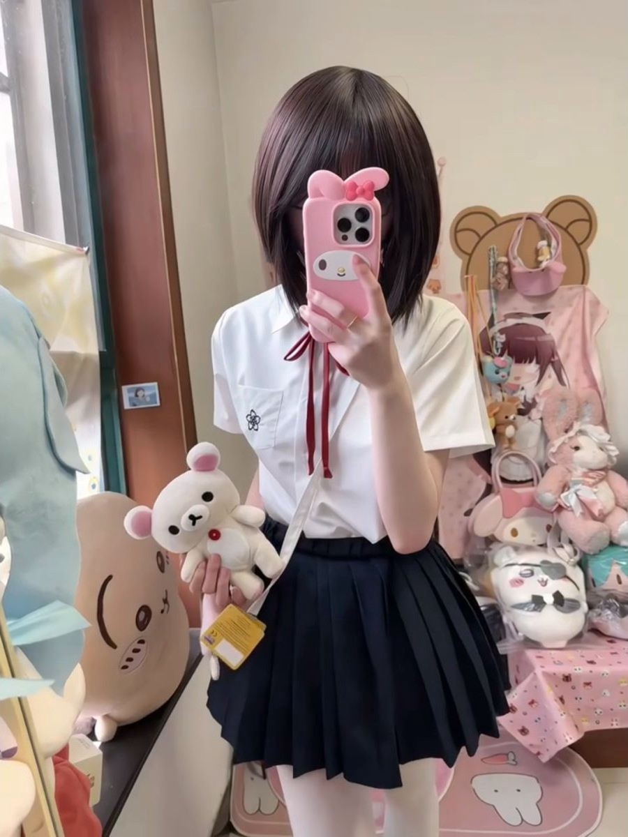 Embroidery Uniform - ชุดเสื้อเชิ้ตแขนสั้นปักลายซากุระฤดูร้อนและกระโปรงสั้น ชุดนักเรียนสไตล์แฟชั่น ระบายอากาศได้ดี ชุดผู้หญิงทันสมัย