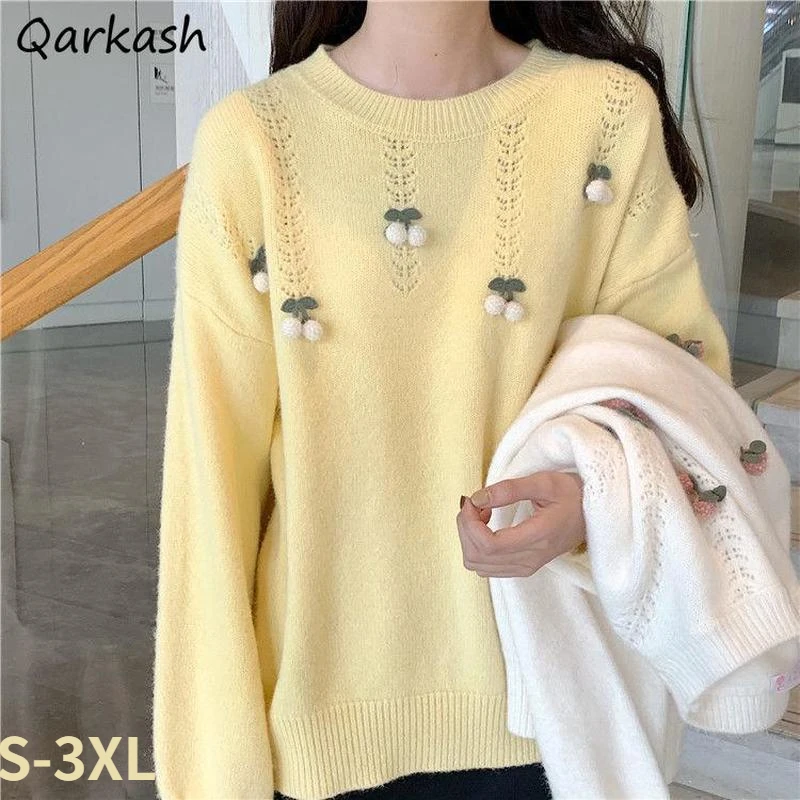 Embroidery Design Love - เสื้อกันหนาวผู้หญิงเย็บปักถักร้อยหวานฤดูใบไม้ร่วงออกแบบMujerน่ารักBaggy 5 สีUlzzang Chicสบายเสื้อกันหนาวยอดนิยมIns