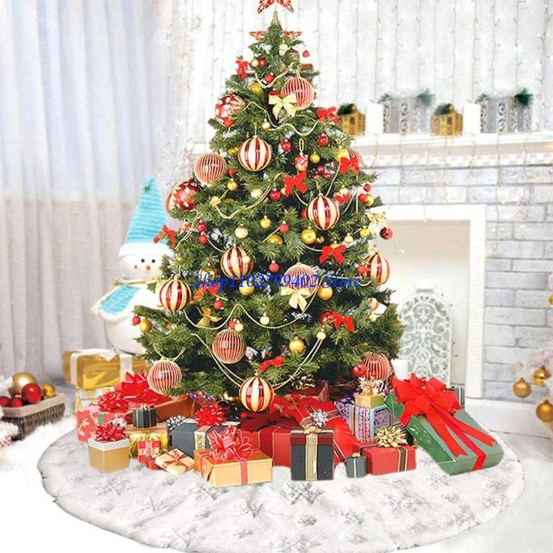 Embroidery Xmas Decorations - 547f สีขาวหรูหรากระโปรงต้นคริสต์มาสเครื่องประดับกับเลื่อมเงินเกล็ดหิมะวงกลมวงกลมผ้ากันเปื้อนผ้ากันเปื้อน Xmas