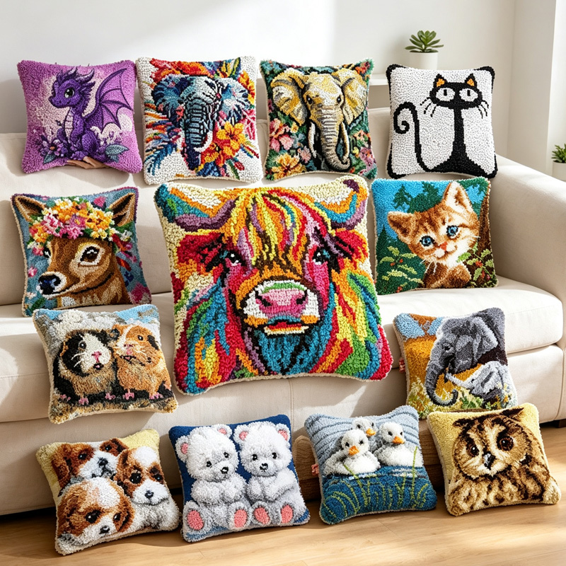 Printed Embroidery Kit - ชุดเย็บปักถักร้อยลายสัตว์ หมอนอิง ปลอกหมอน พร้อมอุปกรณ์ครบชุด สำหรับงานเย็บปักถักร้อย ลายสุนัข
