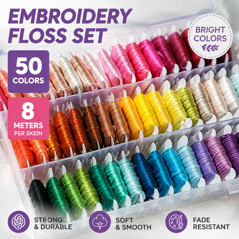 Embroidery Stitches - ชุดด้ายปักผ้าฝ้าย 100% พร้อมกล่องเก็บอุปกรณ์ ใช้งานได้หลากหลายสำหรับงานปักครอสสติช งานฝีมือ DIY