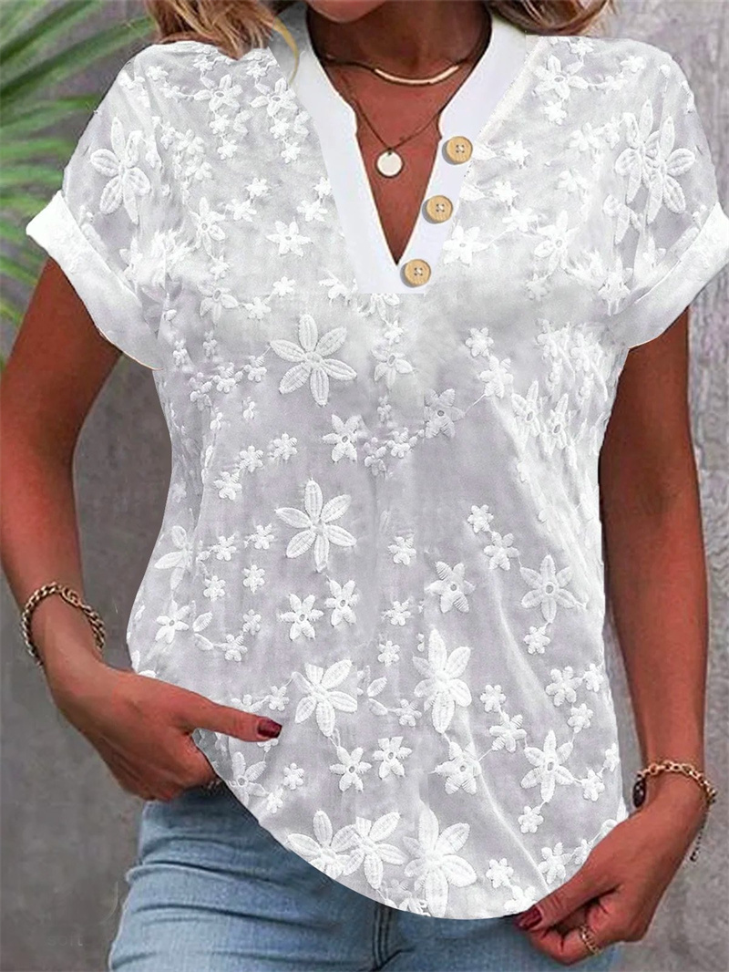 ฤดูร้อนผู้หญิงสีขาวดอกไม้เย็บป - Embroidery On Shirt บทวิจารณ์และราคา