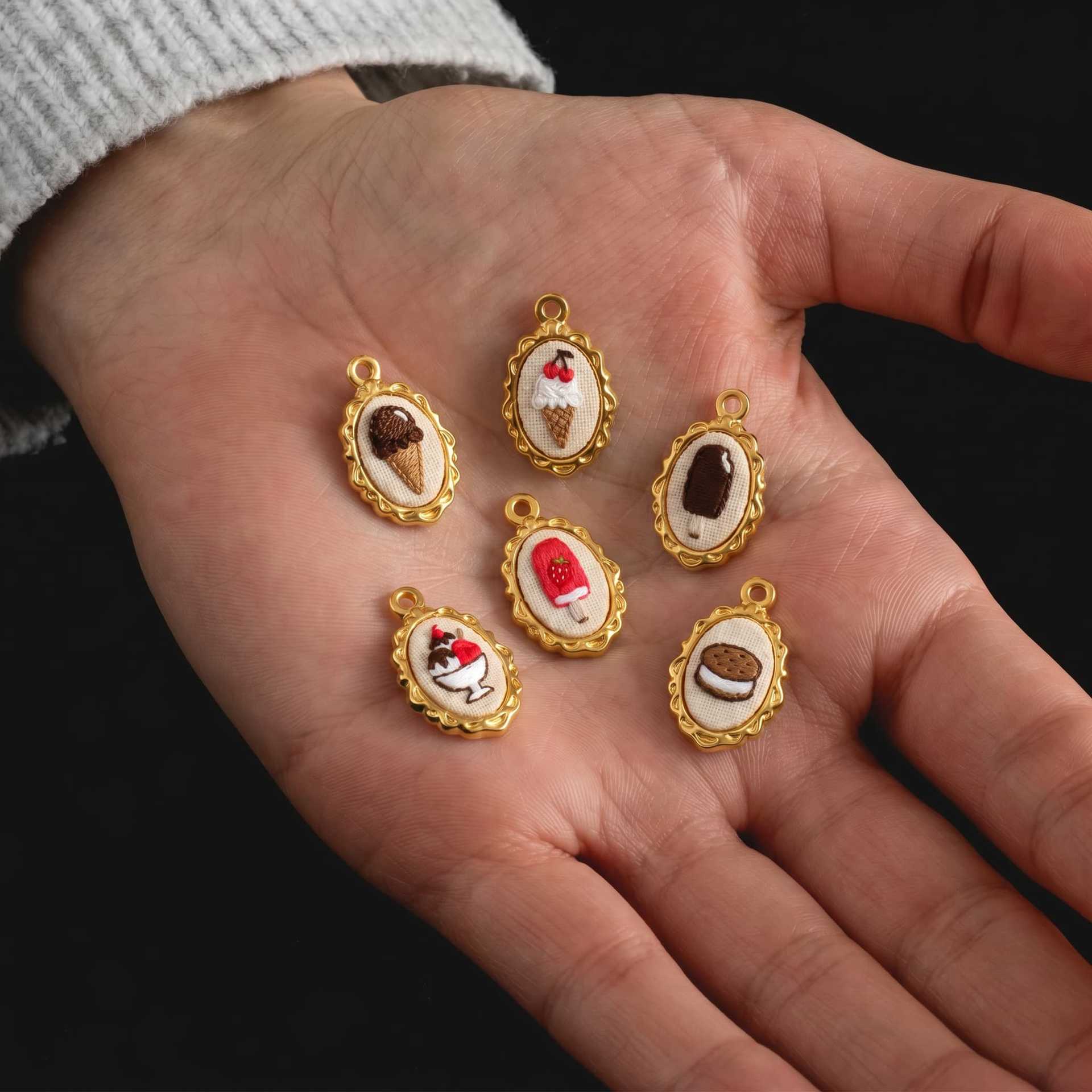 จี้รูปไอศกรีม คุกกี้ และกรวยไอ - Embroidery Charm บทวิจารณ์และราคา
