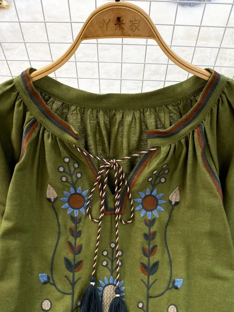 ผู้หญิงฤดูใบไม้ผลิเสื้อสไตล์ชา - Embroidery On Shirt บทวิจารณ์และราคา