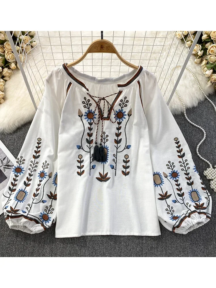 ผู้หญิงฤดูใบไม้ผลิเสื้อสไตล์ชา - Embroidery On Shirt บทวิจารณ์และราคา
