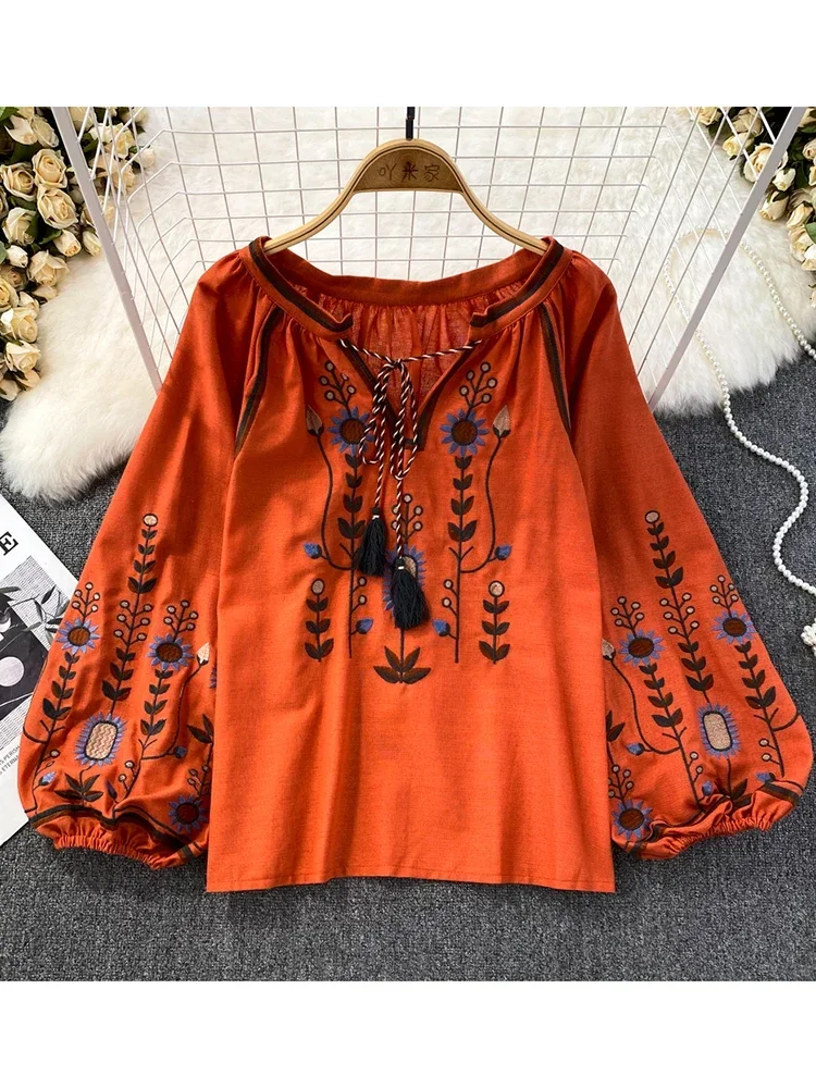 ผู้หญิงฤดูใบไม้ผลิเสื้อสไตล์ชา - Embroidery On Shirt บทวิจารณ์และราคา
