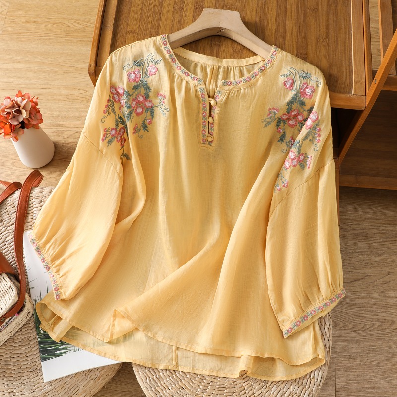 เสื้อผ้าผู้หญิงสไตล์จีนเสื้อวิ - Embroidery On Shirt บทวิจารณ์และราคา