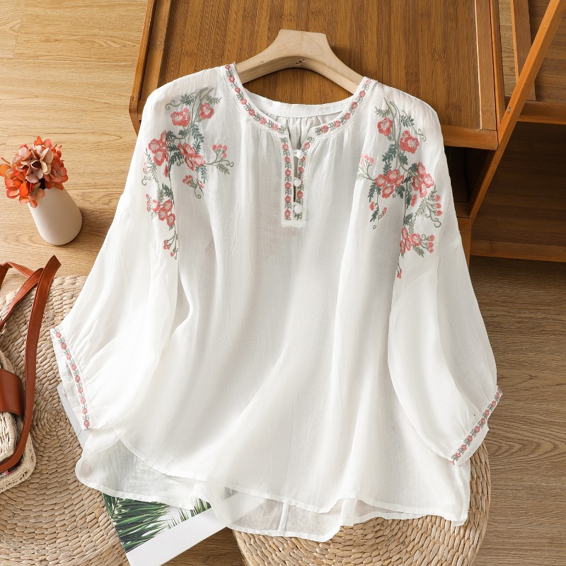 เสื้อผ้าผู้หญิงสไตล์จีนเสื้อวิ - Embroidery On Shirt บทวิจารณ์และราคา