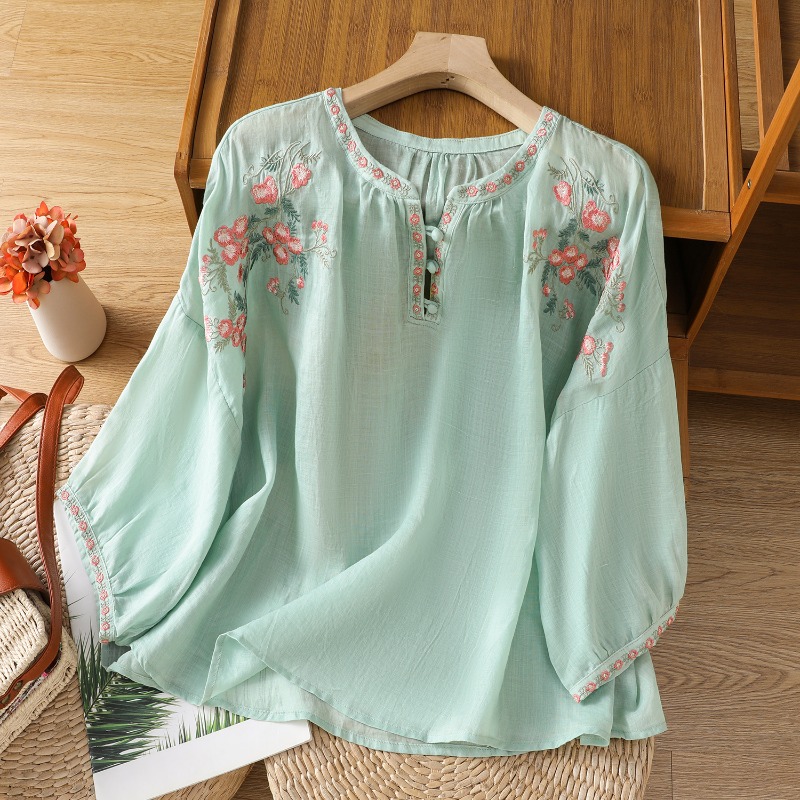 เสื้อผ้าผู้หญิงสไตล์จีนเสื้อวิ - Embroidery On Shirt บทวิจารณ์และราคา