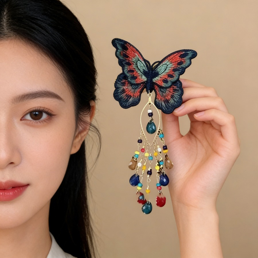 กิ๊บติดผมรูปผีเสื้อสไตล์จีนแบบ - Embroidery Charm บทวิจารณ์และราคา