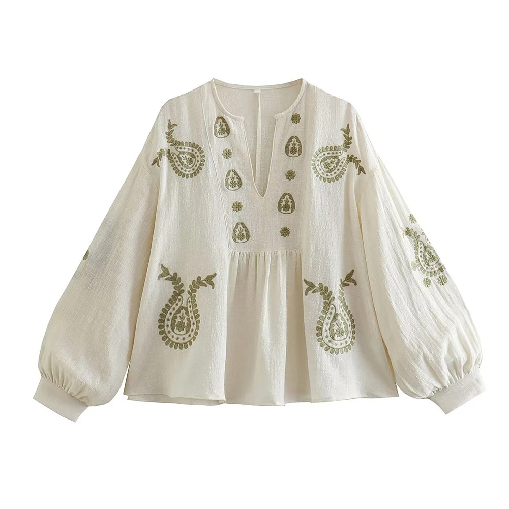 สตรีใหม่หลวมผ้าฝ้ายเย็บปักถักร - Embroidery On Shirt บทวิจารณ์และราคา