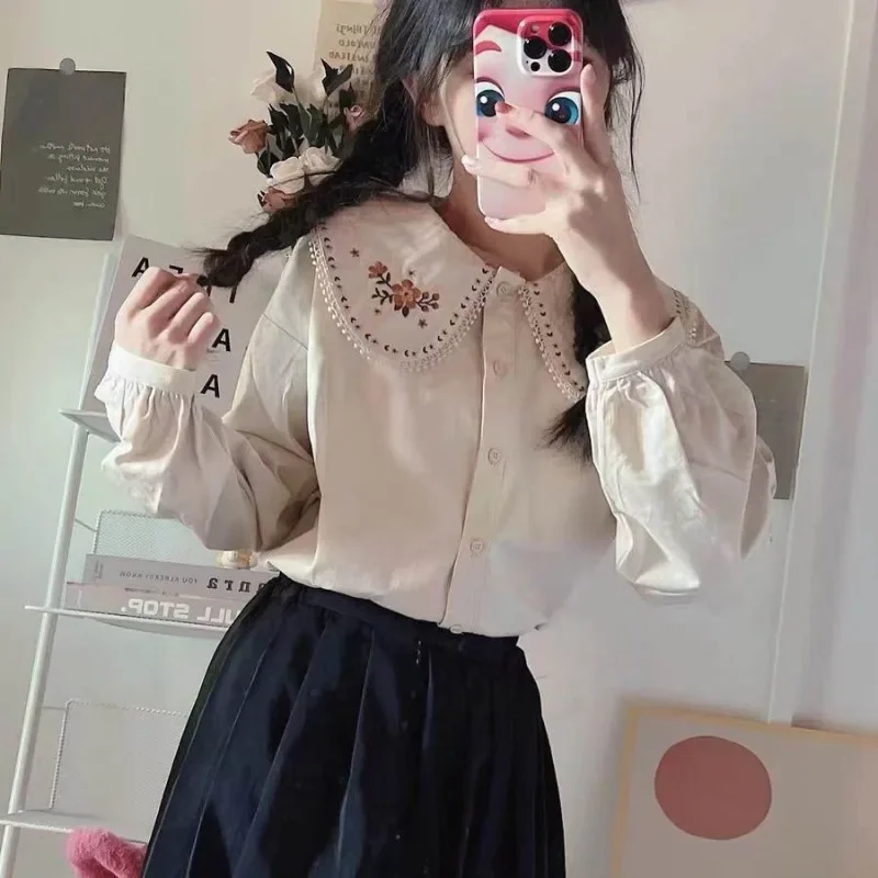 เสื้อเชิ้ตผู้หญิงสไตล์ญี่ปุ่นล - Embroidery Design Love บทวิจารณ์และราคา