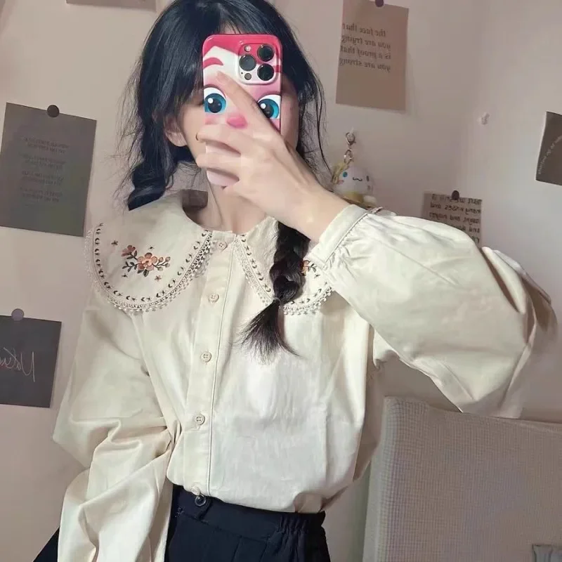เสื้อเชิ้ตผู้หญิงสไตล์ญี่ปุ่นล - Embroidery Design Love บทวิจารณ์และราคา