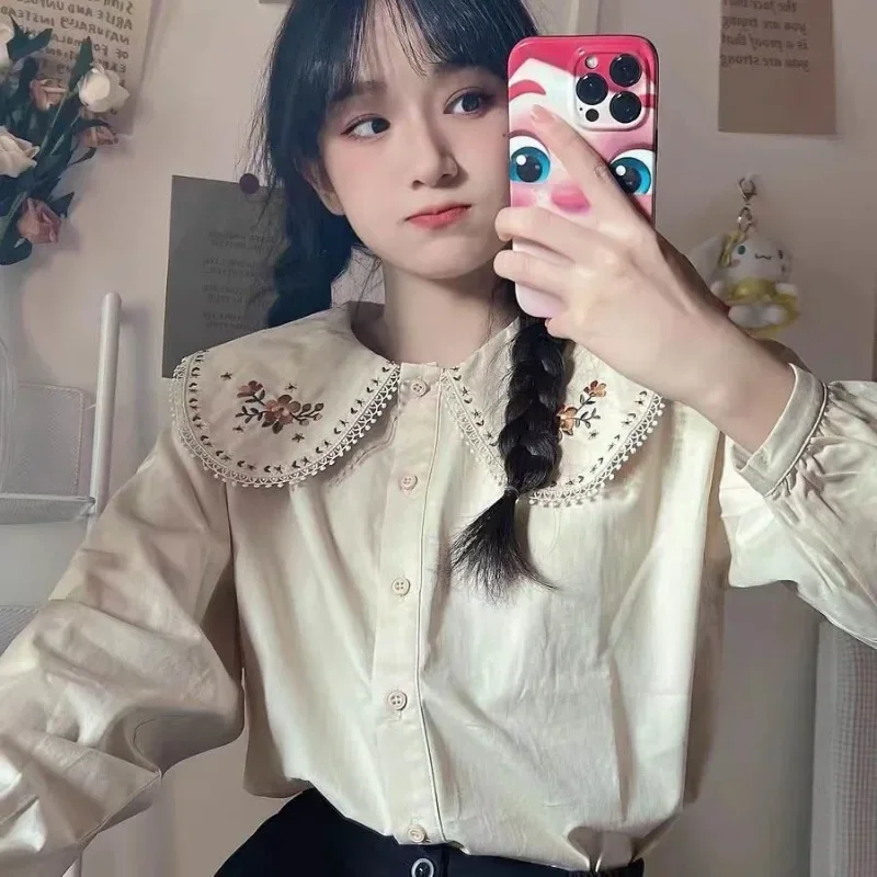 เสื้อเชิ้ตผู้หญิงสไตล์ญี่ปุ่นล - Embroidery Design Love บทวิจารณ์และราคา