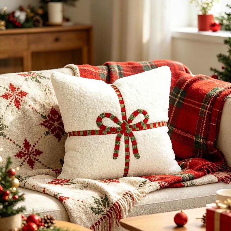 ปลอกหมอนอิงขนแกะลายหมีเท็ดดี้ส - Embroidery Xmas Decorations บทวิจารณ์และราคา