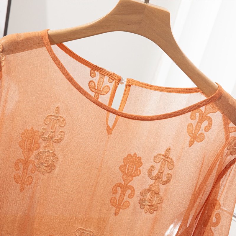 ผ้าไหมหม่อน 100% ผู้หญิงเสื้อแ - Embroidery On Shirt บทวิจารณ์และราคา