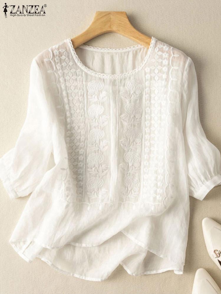 ZANZEA Elegant ผู้หญิงปักเสื้อ - Embroidery On Shirt บทวิจารณ์และราคา