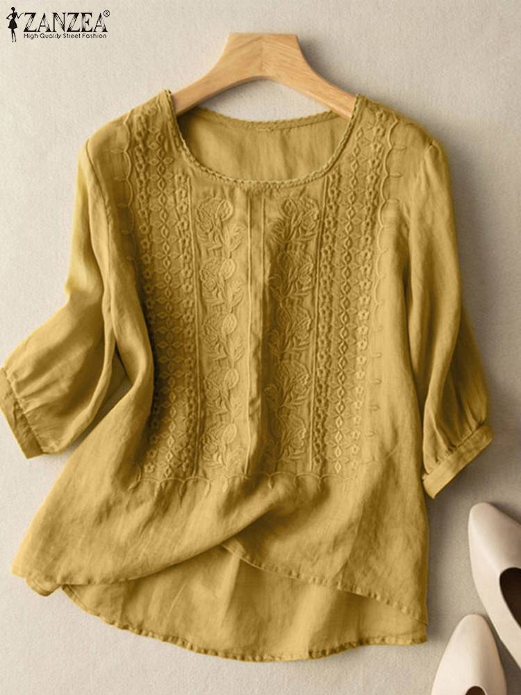 ZANZEA Elegant ผู้หญิงปักเสื้อ - Embroidery On Shirt บทวิจารณ์และราคา