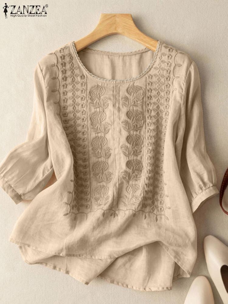 ZANZEA Elegant ผู้หญิงปักเสื้อ - Embroidery On Shirt บทวิจารณ์และราคา