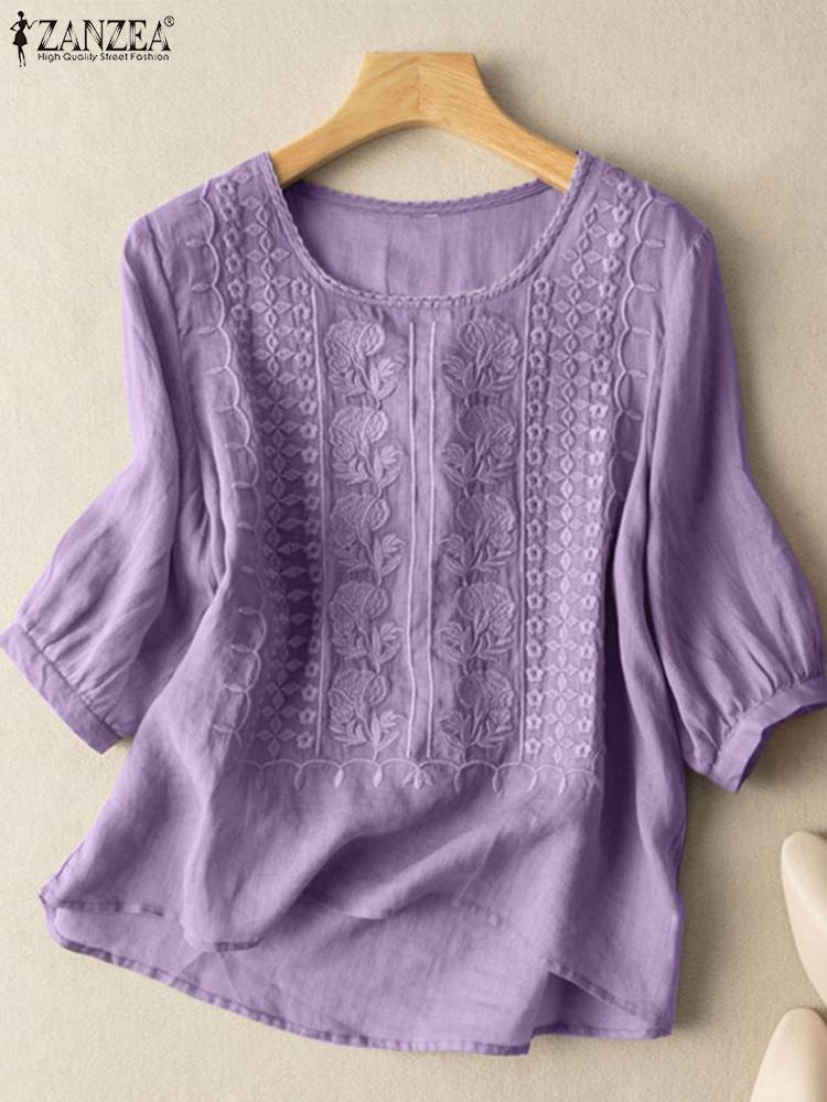 ZANZEA Elegant ผู้หญิงปักเสื้อ - Embroidery On Shirt บทวิจารณ์และราคา