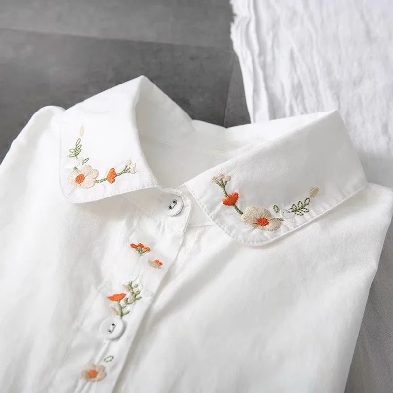 ใหม่ผ้าฝ้ายสีขาวเสื้อผู้หญิงเป - Embroidery On Shirt บทวิจารณ์และราคา